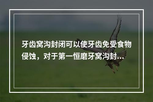 牙齿窝沟封闭可以使牙齿免受食物侵蚀，对于第一恒磨牙窝沟封闭的