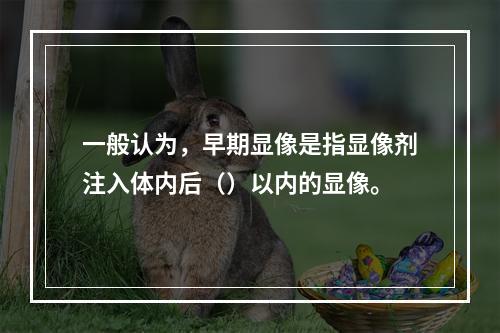 一般认为，早期显像是指显像剂注入体内后（）以内的显像。