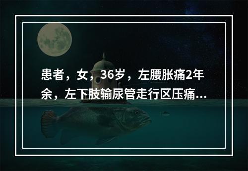 患者，女，36岁，左腰胀痛2年余，左下肢输尿管走行区压痛；逆