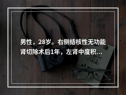 男性，28岁。右侧结核性无功能肾切除术后1年，左肾中度积水，