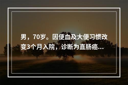 男，70岁。因便血及大便习惯改变3个月入院，诊断为直肠癌，准