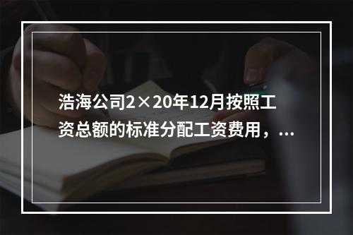 浩海公司2×20年12月按照工资总额的标准分配工资费用，其中