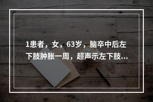 1患者，女，63岁，脑卒中后左下肢肿胀一周，超声示左下肢深静