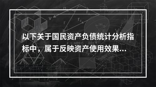 以下关于国民资产负债统计分析指标中，属于反映资产使用效果的指