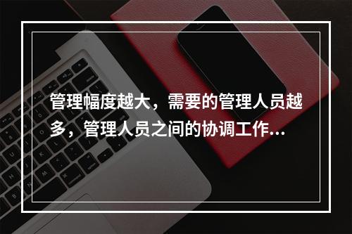 管理幅度越大，需要的管理人员越多，管理人员之间的协调工作越难