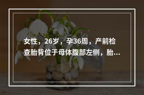 女性，26岁，孕36周，产前检查胎背位于母体腹部左侧，胎心位