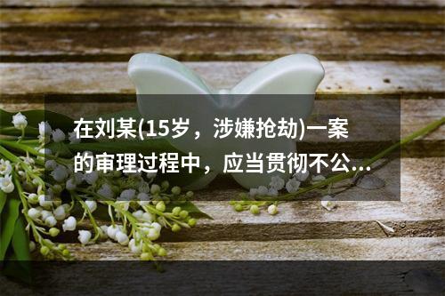 在刘某(15岁，涉嫌抢劫)一案的审理过程中，应当贯彻不公开审