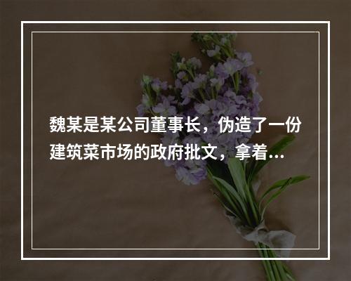 魏某是某公司董事长，伪造了一份建筑菜市场的政府批文，拿着该批