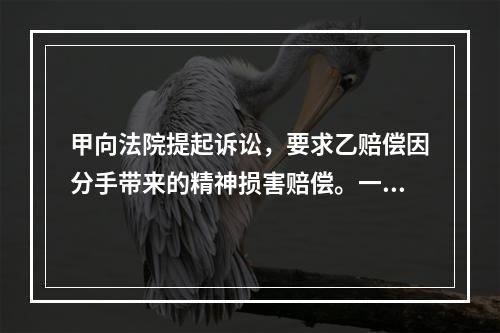 甲向法院提起诉讼，要求乙赔偿因分手带来的精神损害赔偿。一审法