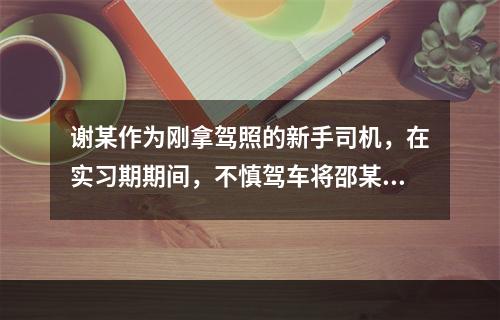 谢某作为刚拿驾照的新手司机，在实习期期间，不慎驾车将邵某经营