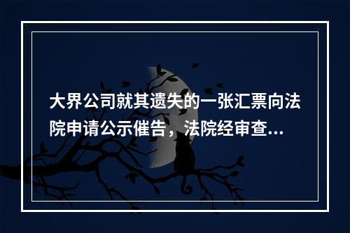 大界公司就其遗失的一张汇票向法院申请公示催告，法院经审查受理