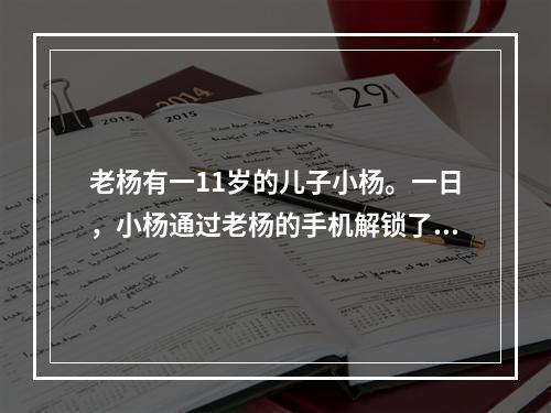 老杨有一11岁的儿子小杨。一日，小杨通过老杨的手机解锁了一辆