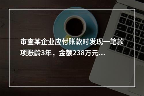 审查某企业应付账款时发现一笔款项账龄3年，金额238万元，询