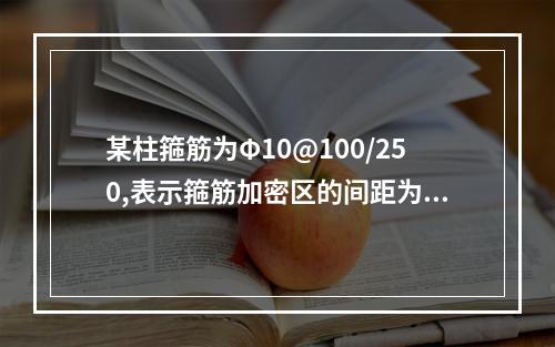 某柱箍筋为Φ10@100/250,表示箍筋加密区的间距为（）