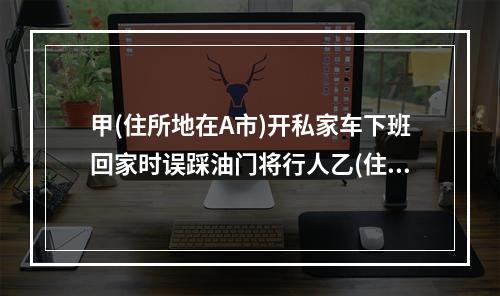 甲(住所地在A市)开私家车下班回家时误踩油门将行人乙(住所地