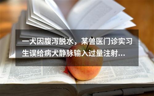 一犬因腹泻脱水，某兽医门诊实习生误给病犬静脉输入过量注射用水