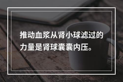 推动血浆从肾小球滤过的力量是肾球囊囊内压。