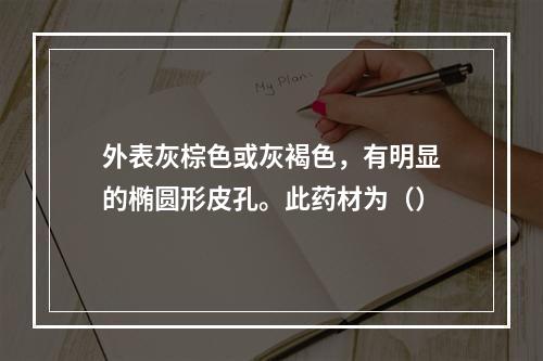 外表灰棕色或灰褐色，有明显的椭圆形皮孔。此药材为（）