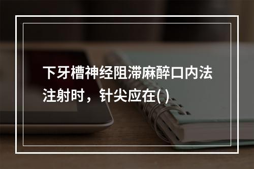 下牙槽神经阻滞麻醉口内法注射时，针尖应在( )