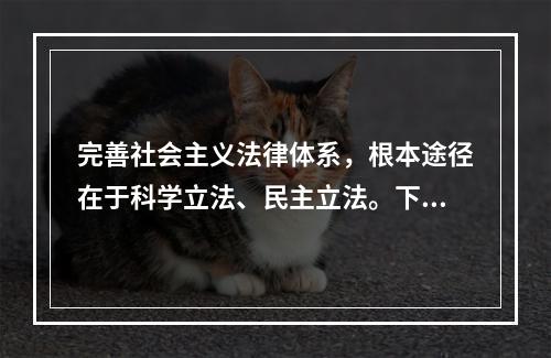 完善社会主义法律体系，根本途径在于科学立法、民主立法。下列活