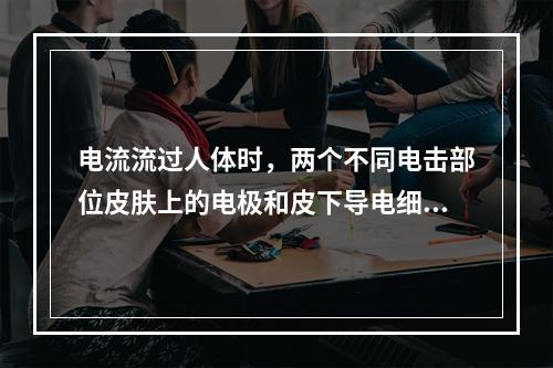 电流流过人体时，两个不同电击部位皮肤上的电极和皮下导电细胞之