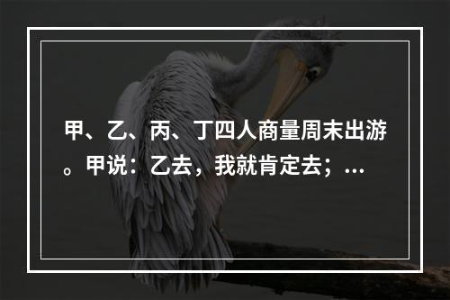 甲、乙、丙、丁四人商量周末出游。甲说：乙去，我就肯定去；乙说