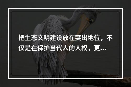 把生态文明建设放在突出地位，不仅是在保护当代人的人权，更是在