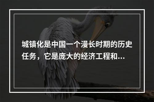 城镇化是中国一个漫长时期的历史任务，它是庞大的经济工程和文化