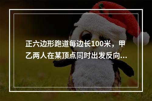 正六边形跑道每边长100米，甲乙两人在某顶点同时出发反向而行