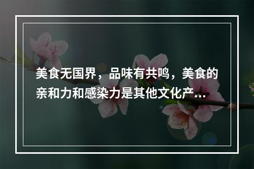 美食无国界，品味有共鸣，美食的亲和力和感染力是其他文化产品所