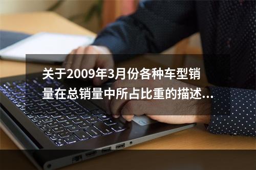 关于2009年3月份各种车型销量在总销量中所占比重的描述，以