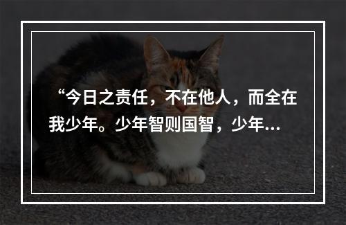 “今日之责任，不在他人，而全在我少年。少年智则国智，少年富则