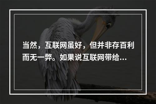 当然，互联网虽好，但并非存百利而无一弊。如果说互联网带给社会