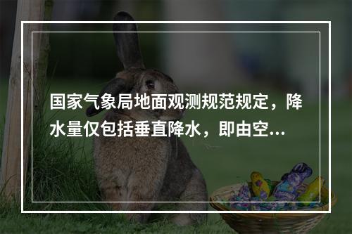 国家气象局地面观测规范规定，降水量仅包括垂直降水，即由空中降