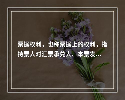 票据权利，也称票据上的权利，指持票人对汇票承兑人、本票发票人