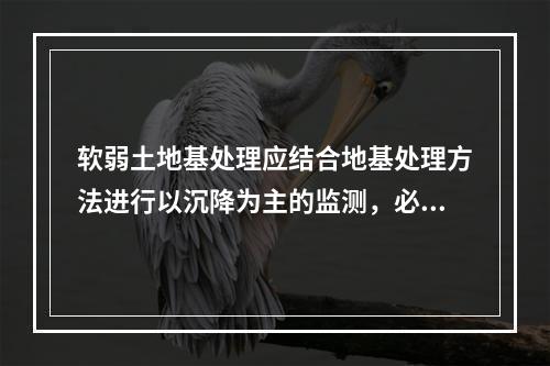 软弱土地基处理应结合地基处理方法进行以沉降为主的监测，必要时