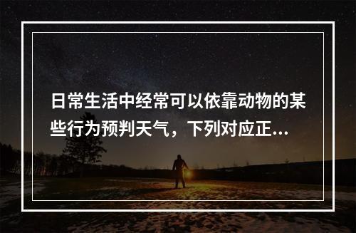 日常生活中经常可以依靠动物的某些行为预判天气，下列对应正确的