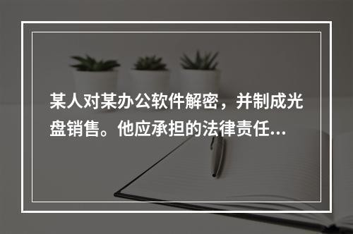 某人对某办公软件解密，并制成光盘销售。他应承担的法律责任是(