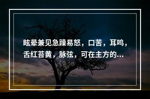 眩晕兼见急躁易怒，口苦，耳鸣，舌红苔黄，脉弦，可在主方的基础