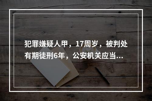 犯罪嫌疑人甲，17周岁，被判处有期徒刑6年，公安机关应当依据