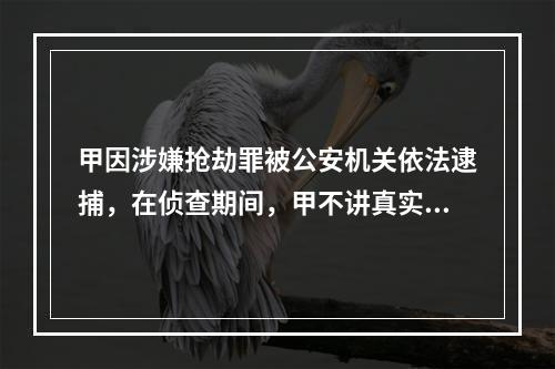 甲因涉嫌抢劫罪被公安机关依法逮捕，在侦查期间，甲不讲真实姓名