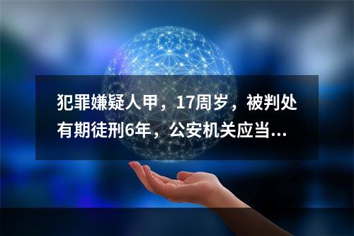 犯罪嫌疑人甲，17周岁，被判处有期徒刑6年，公安机关应当依据