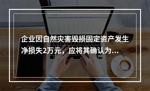 企业因自然灾害毁损固定资产发生净损失2万元，应将其确认为费用