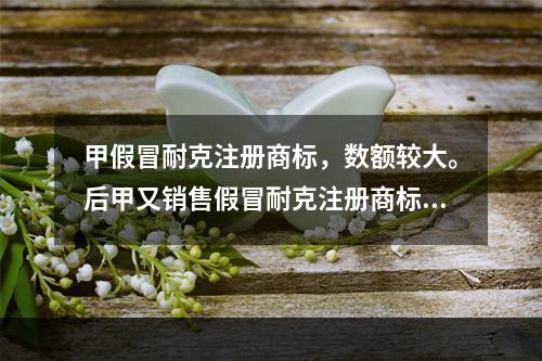 甲假冒耐克注册商标，数额较大。后甲又销售假冒耐克注册商标的衣