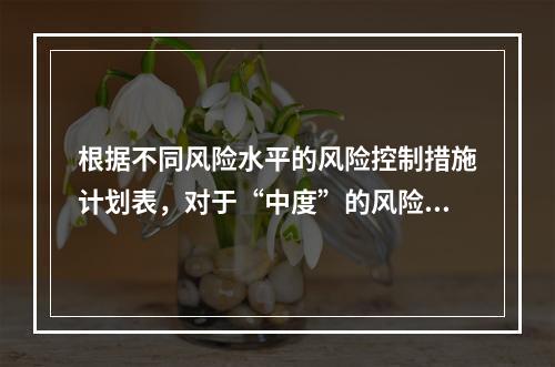 根据不同风险水平的风险控制措施计划表，对于“中度”的风险，宜