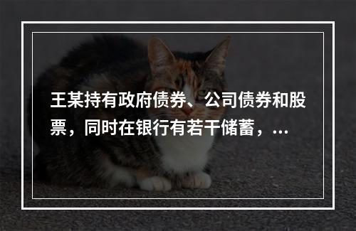 王某持有政府债券、公司债券和股票，同时在银行有若干储蓄，其中