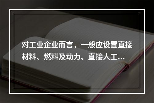 对工业企业而言，一般应设置直接材料、燃料及动力、直接人工、制