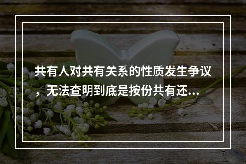 共有人对共有关系的性质发生争议，无法查明到底是按份共有还是共