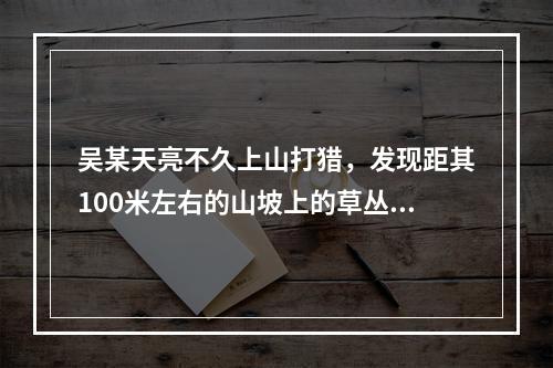 吴某天亮不久上山打猎，发现距其100米左右的山坡上的草丛中有