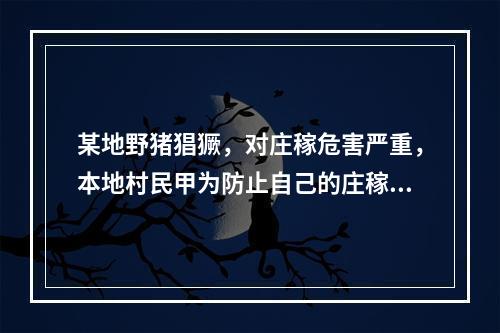 某地野猪猖獗，对庄稼危害严重，本地村民甲为防止自己的庄稼被野